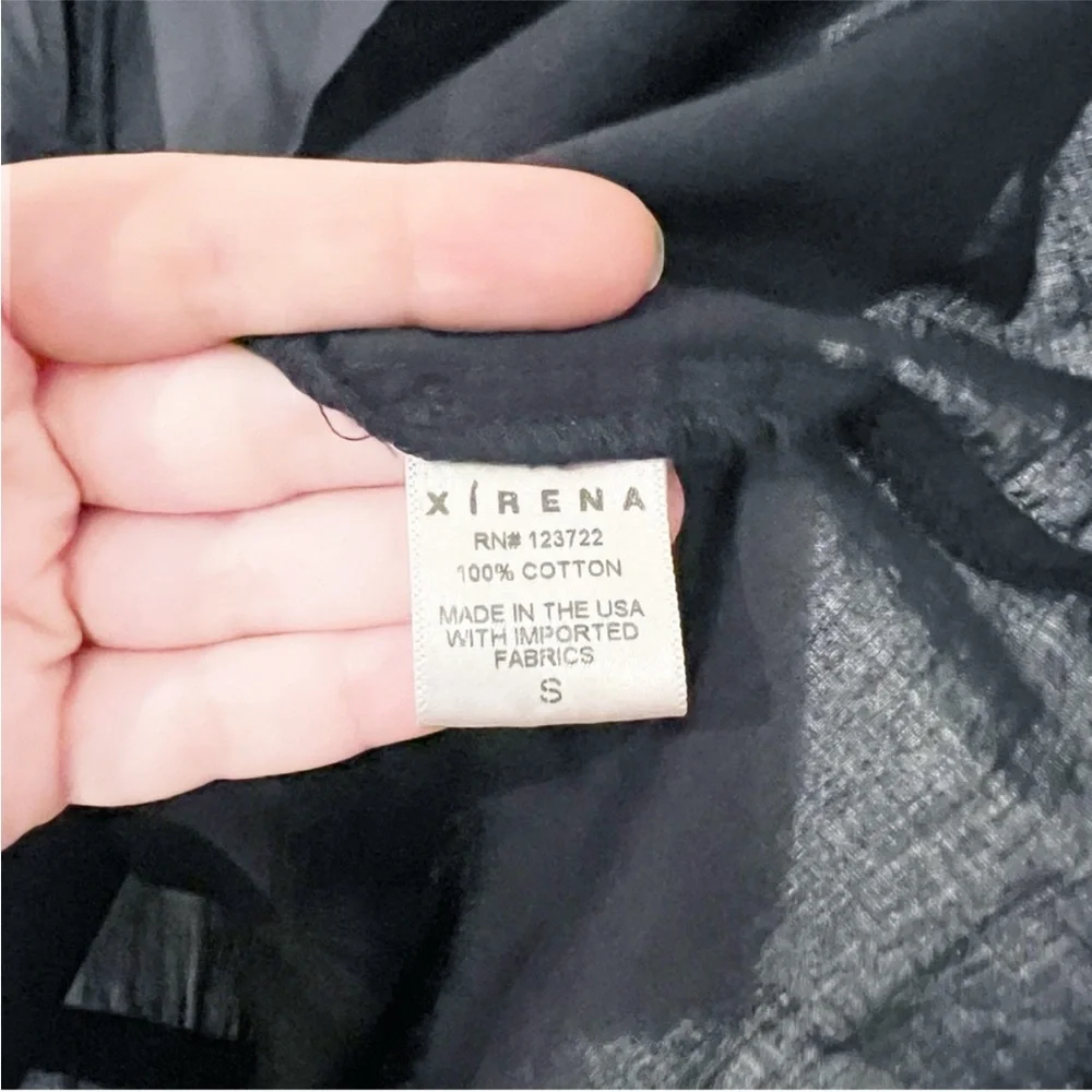 Xirena Ameli Tie Neck Keyhole cotton black gathered lightweight black top small - Picture 7 of 7